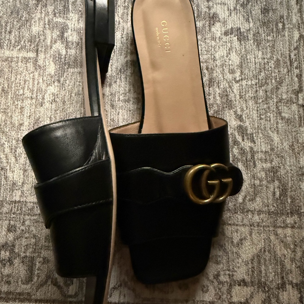 Gucci Black Mules with Gold Accents - Picture 2 of 3
